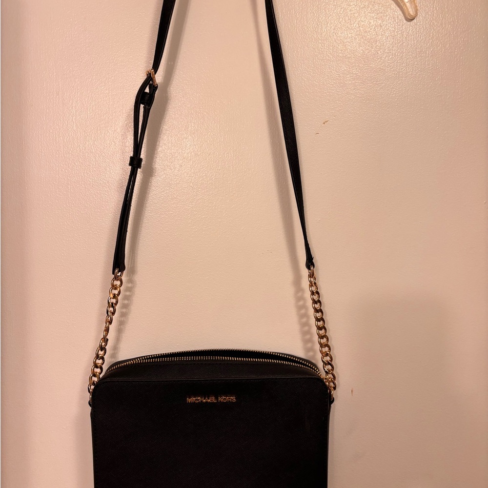 Michael Kors Black Crossbody with Gold Chain Accent
